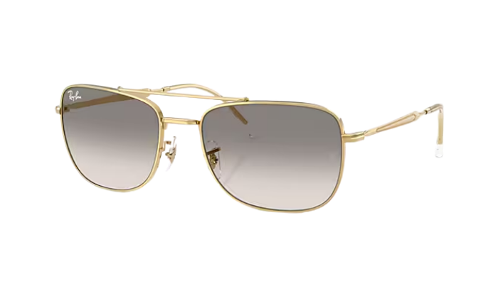 Gold-framed Ray-Ban sunglasses with gradient lenses on a white background