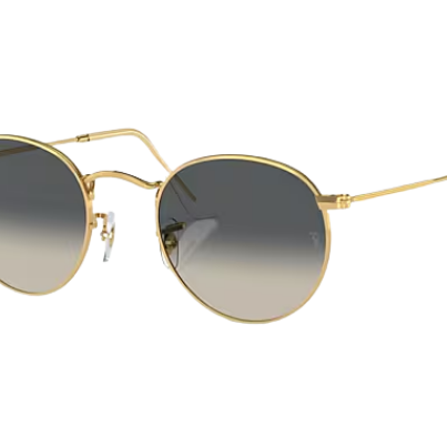 Gold-framed sunglasses with gradient lenses on a white background