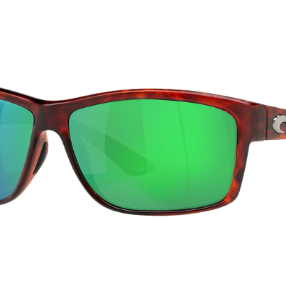 Costa Sunglasses with tortoise frame and green lenses on a white background
