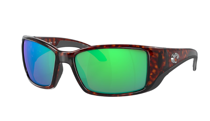Sunglasses with green lenses and tortoiseshell frame on a white background
