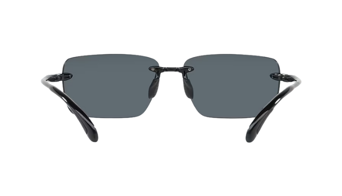 Rimless Costa Sunglasses with blue lenses and black frames on a white background