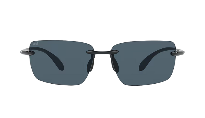 Rimless Costa Sunglasses with gray lenses and black frames on a white background