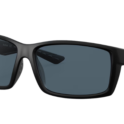Black Costa sunglasses with gray lenses on a white background
