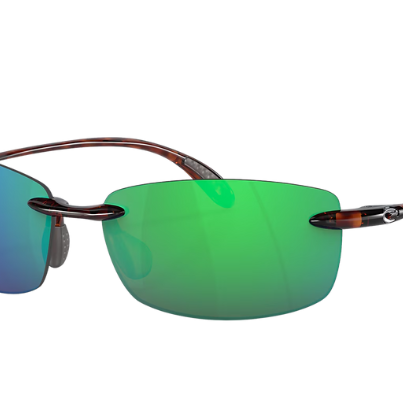 Sunglasses with green lenses and tortoiseshell frame on a white background