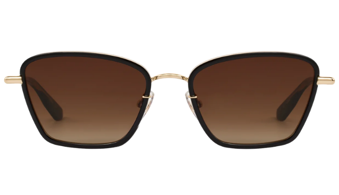 Gold-framed KREWE BELLA sunglasses with brown lenses on a white background