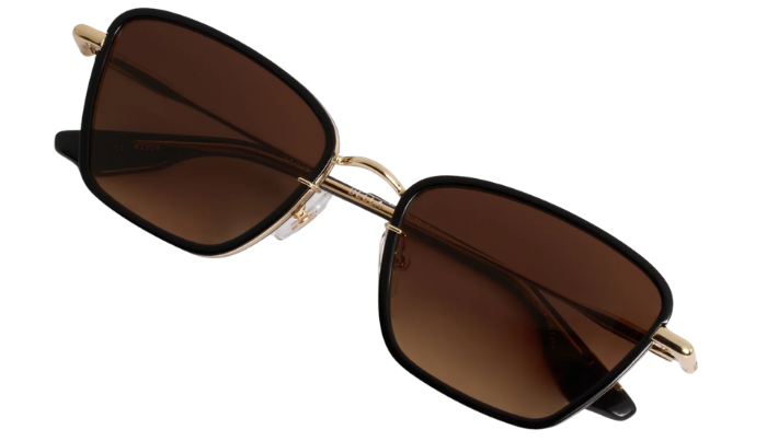 Gold-framed KREWE BELLA sunglasses with brown lenses on a white background