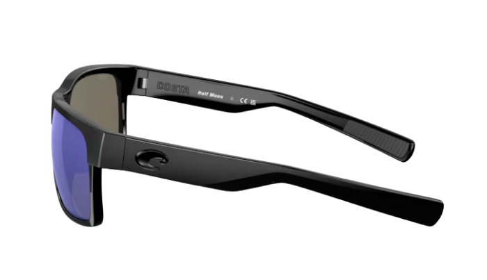Costa Sunglasses with blue lenses and black frame on a white background