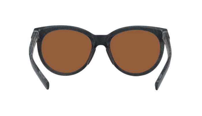 Sunglasses with brown lenses and black frame on a white background