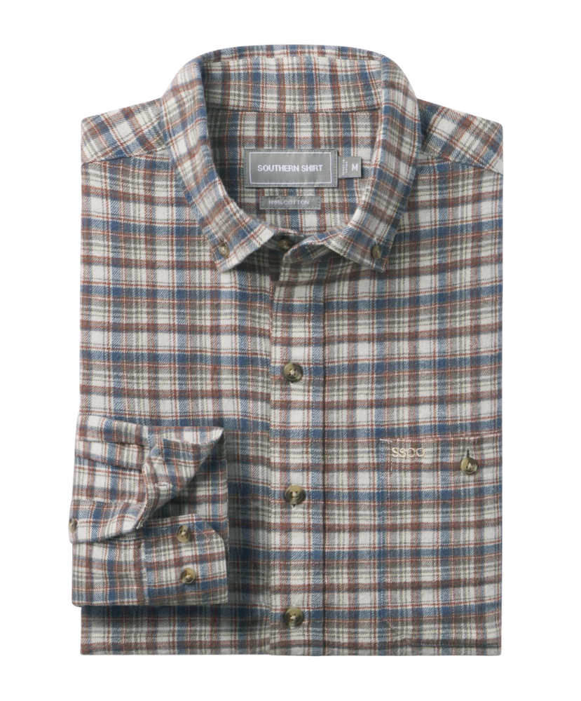 Plaid shirt with button details on a white background