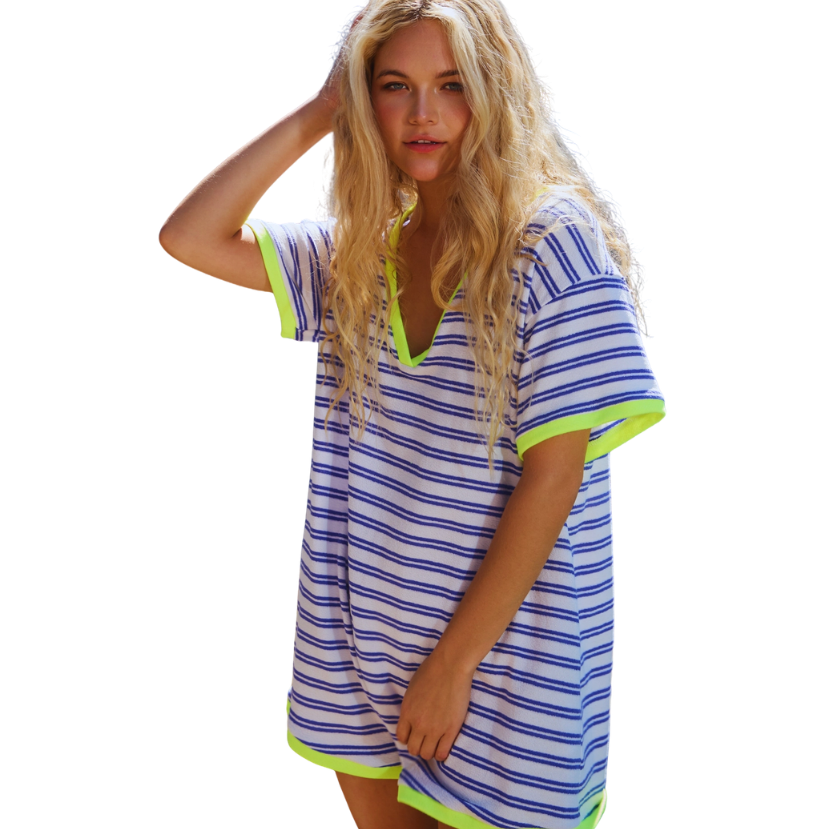 Striped Knit Binding Details V-Neck Romper