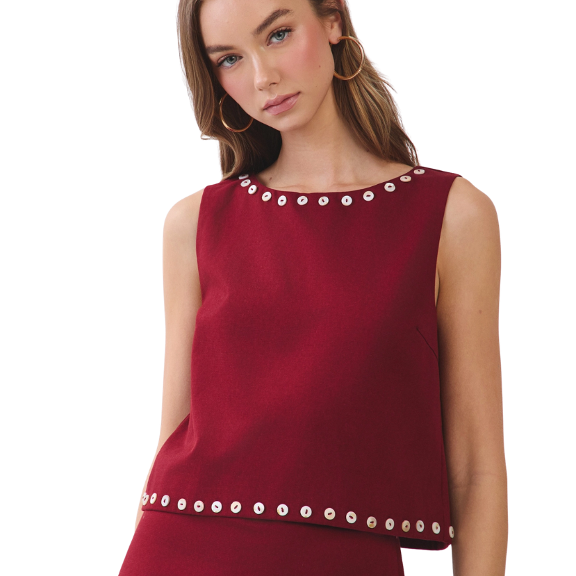 Stud Trim Detail Sleeveless Crop Top