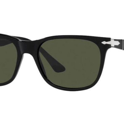 Black sunglasses with a Persol on a white background