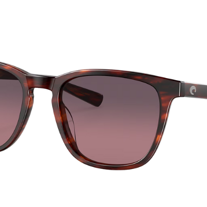 Costa Sunglasses with tortoiseshell frame and rose lenses on a white background