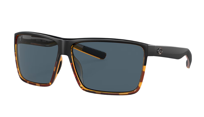 Costa Sunglasses with tortoiseshell frame and gray lenses on a white background