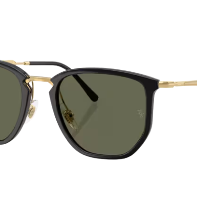 RayBan Sunglasses with black frame and green lenses on a white background