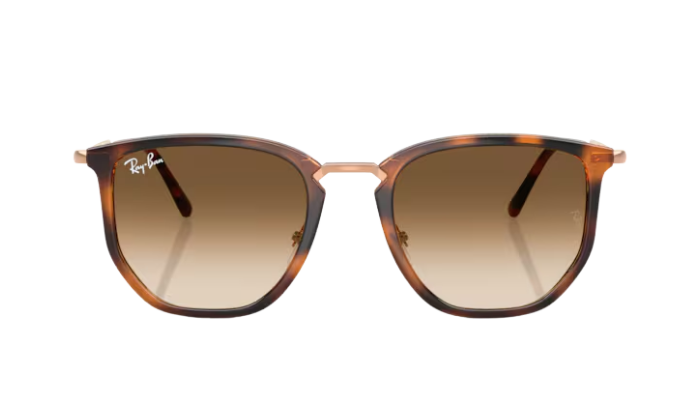 RayBan Sunglasses with tortoiseshell frame and brown gradient lenses on a white background
