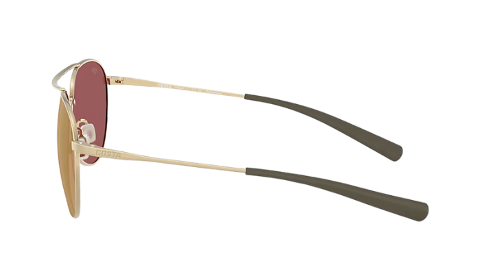 Costa Aviator sunglasses with gold frame and gold mirror lenses on a white background