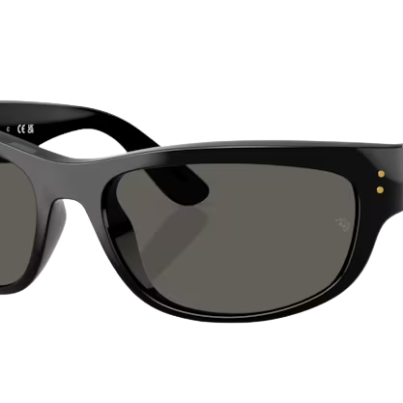 Black RayBan wrap sunglasses with a white background