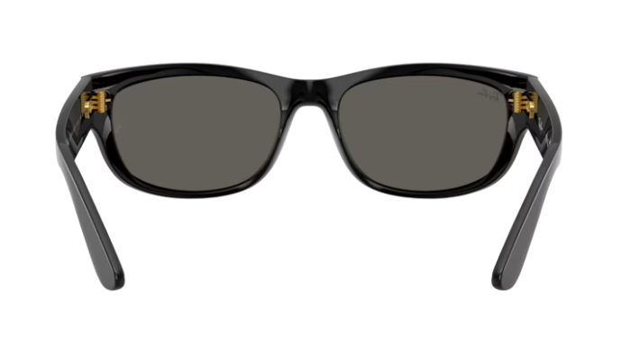 Black RayBan wrap sunglasses with a white background