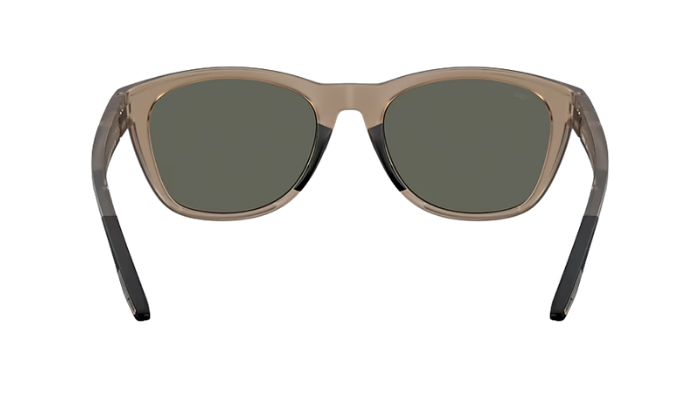 Costa Sunglasses with a smoke grey frame and polarized gray lenses on a white background