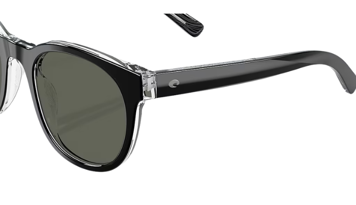 Black Costa sunglasses with polarized dark lenses on a white background