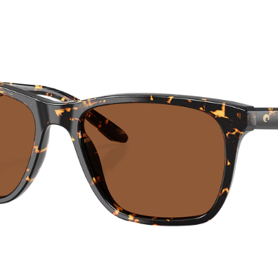 Sunglasses with tortoiseshell frame and brown lenses on a white background
