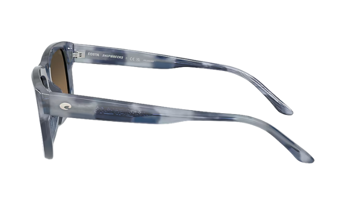 Sunglasses with blue and gray frame on a white background