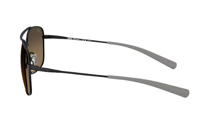 Costa Sunglasses with polarized brown gradient lenses and a black frame on a white background