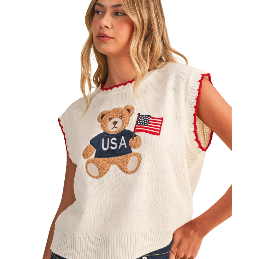 USA Flag Teddybear Sweater Vest Top