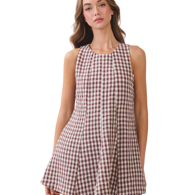 Charlie Gingham Sleeveless Baby Doll Romper