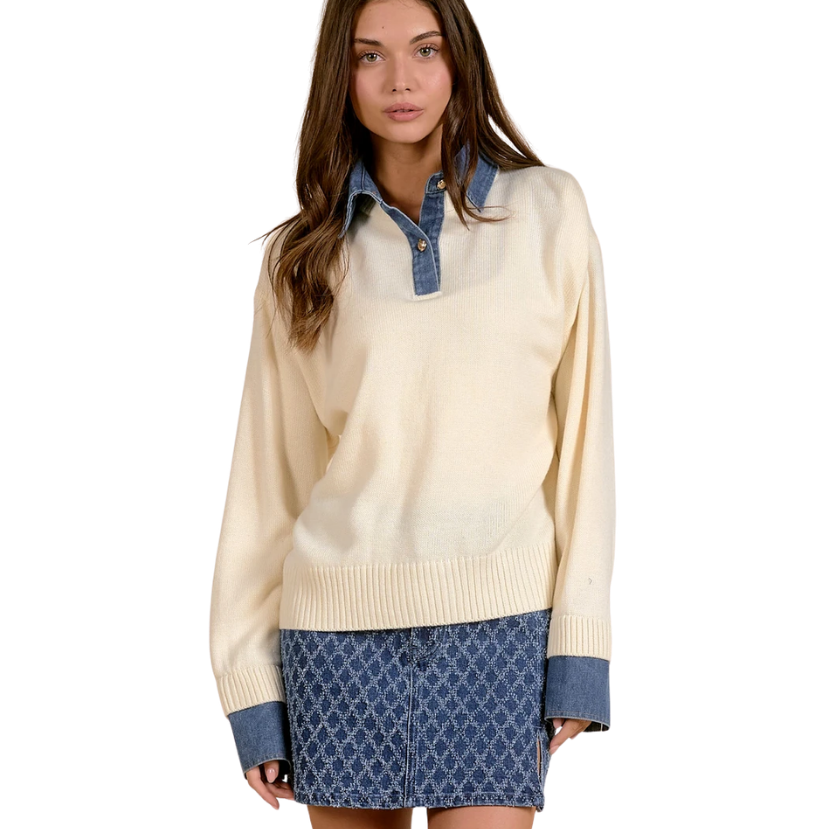 Henley Layered Collar Knit Top