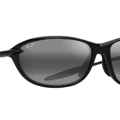 Black MAUI JIM Polarized sunglasses with gray lenses on a white background