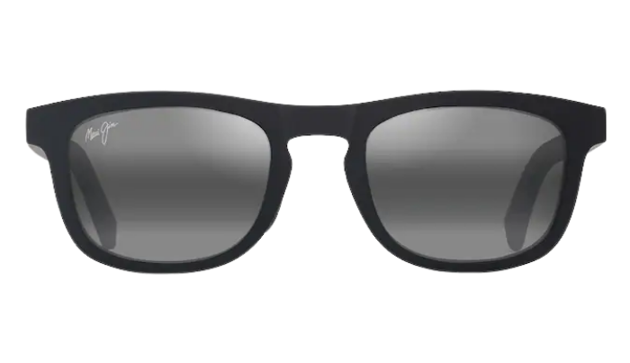 Black Maui Jim polarized sunglasses with a Maui Jim logo on a white background