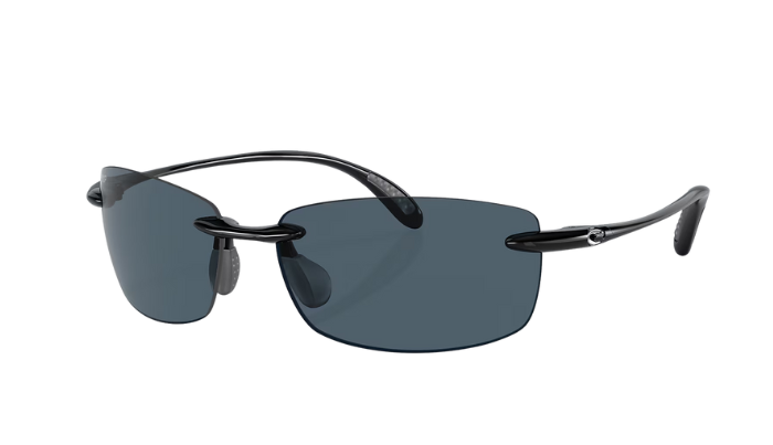 Sunglasses with black frame and dark lenses on a white background
