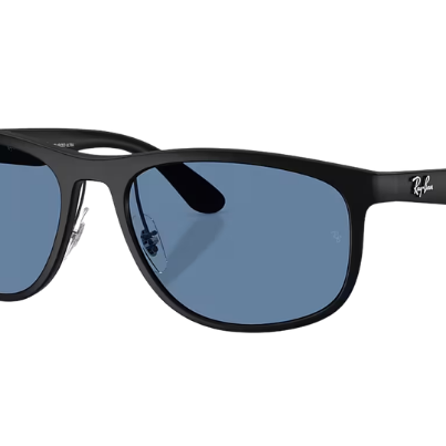Black Ray-Ban RB4468 sunglasses with blue polarized lenses on a white background