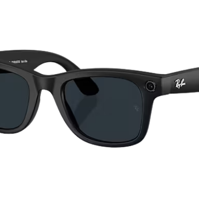 Black Ray-Ban META sunglasses with transition lenses on a clear background