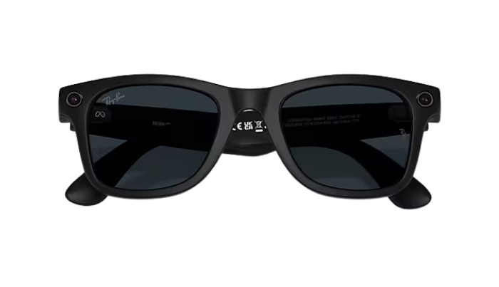 Black Ray-Ban META sunglasses with transition lenses on a clear background