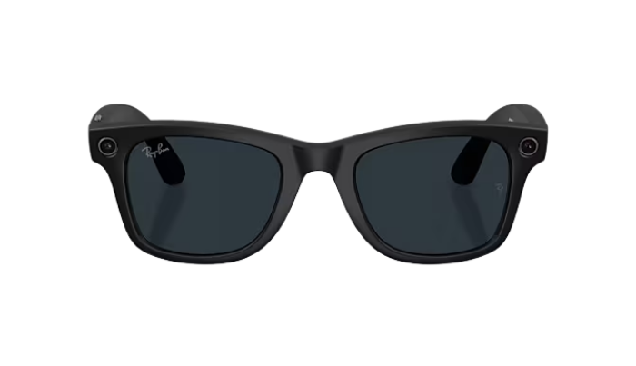 Black Ray-Ban META sunglasses with transition lenses on a clear background