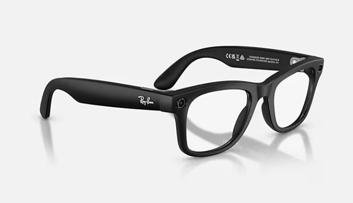 Black Ray-Ban META sunglasses with transition lenses on a clear background