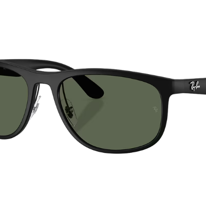 Black Ray-Ban RB4468 sunglasses with green lenses on a white background