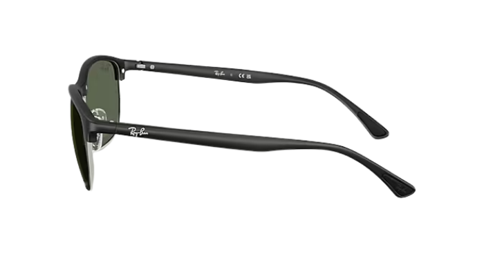 Black Ray-Ban RB4469 sunglasses with green lenses on a white background