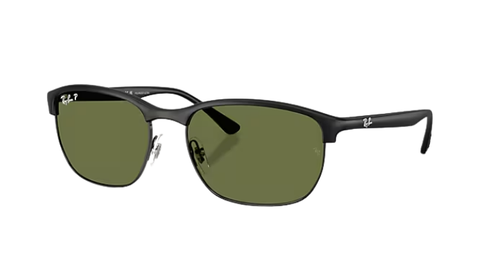 Black Ray-Ban RB4469 sunglasses with green polarized lenses on a white background