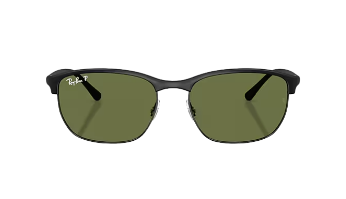 Black Ray-Ban RB4469 sunglasses with green polarized lenses on a white background