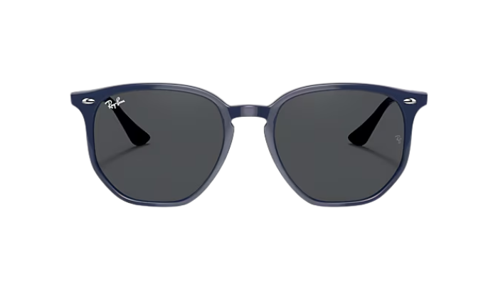 Polished Blue Ray-Ban sunglasses with a white background