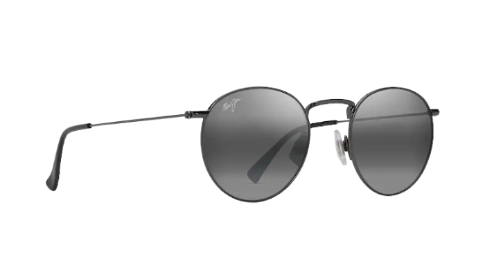 Round sunglasses with dark lenses on a white background