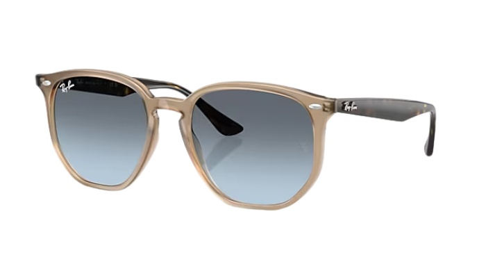 Turtledove framed Ray-Ban sunglasses with blue lenses on a white background