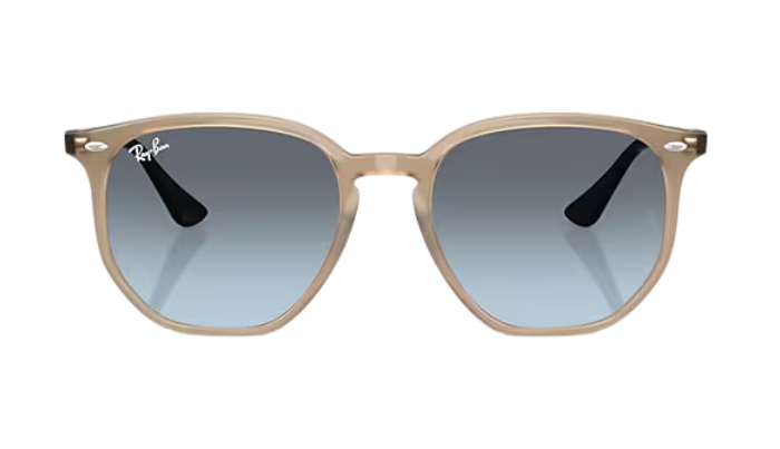 Turtledove framed Ray-Ban sunglasses with blue lenses on a white background