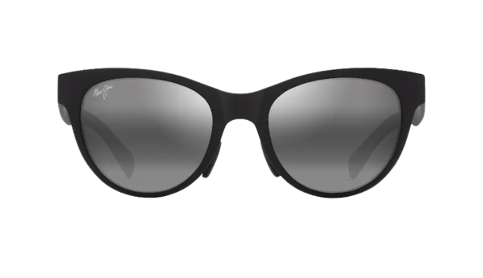 Black sunglasses with reflective lenses on a white background