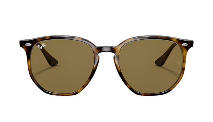 Tortoiseshell Ray-Ban sunglasses with brown lenses on a white background