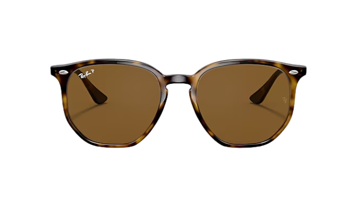 Ray-Ban Sunglasses with tortoiseshell frame and polarized brown lenses on a white background